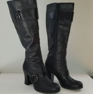 Born tall black buckle boots with grain leather